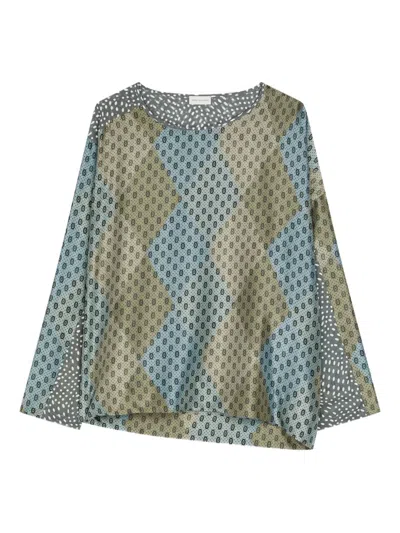 Dries Van Noten Geometric-print Silk Top In Green