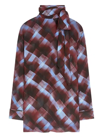 Dries Van Noten Geometric-print Tie-neck Blouse In Red