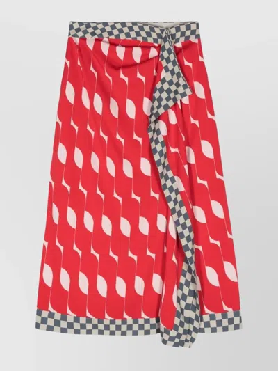 Dries Van Noten Geometric Wrap Skirt Contrasting Trim In Red