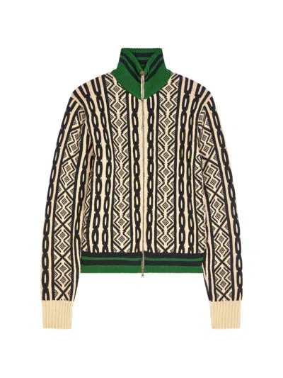 Dries Van Noten Geometric-pattern Zip-up Cardigan In Brown