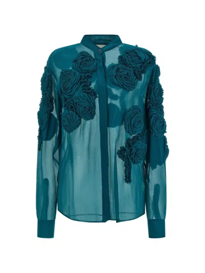 Dries Van Noten Georgette Shirt In Blue
