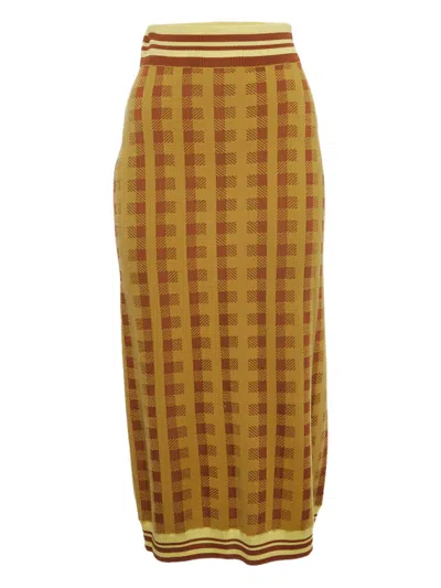 Pre-owned Dries Van Noten Gingham Knit Skirt In Yellow