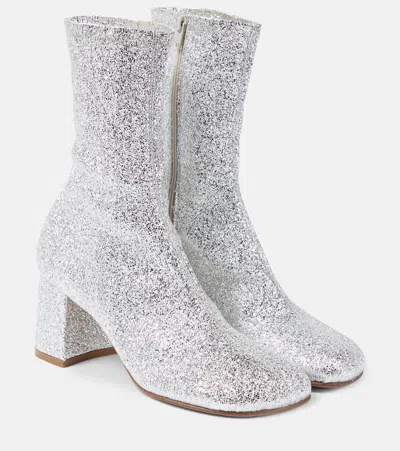 Dries Van Noten Glitter Ankle Boots In Silver
