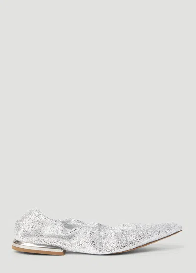 Dries Van Noten Glitter Flats In Silver