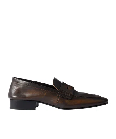 Dries Van Noten Glossed-leather Penny Loafers In Brown