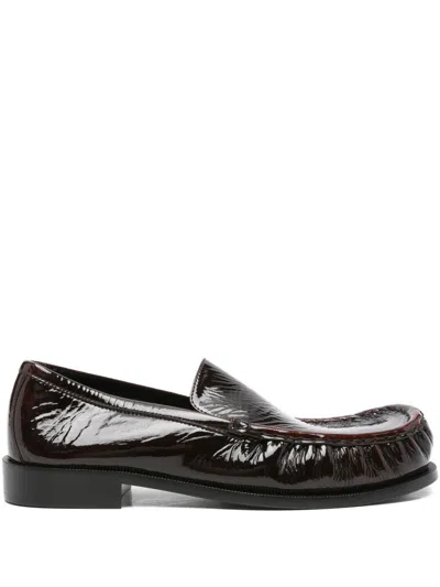 Dries Van Noten Glossy Brown Leather Slip-on Shoes In Black