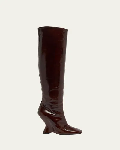 Dries Van Noten Leather Knee Boots In Dark Brown