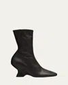 Dries Van Noten Leather Wedge Ankle Boots Shoes In Dark Brown