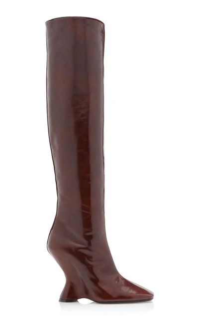 Dries Van Noten Glove Wedge Patent Leather Boots In Brown