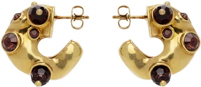 Dries Van Noten Gold & Brown Embellished Earrings In 703 Brown