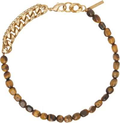 Dries Van Noten Gold & Brown Stone Chain Necklace In Green