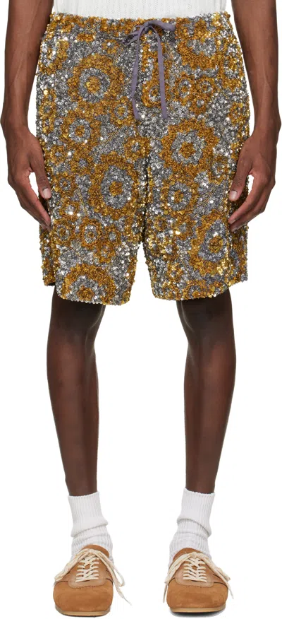 Dries Van Noten Gold & Silver Embroidered Shorts In Multi