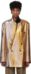 Dries Van Noten Gold & Silver Peaked Lapel Blazer In 954 Gold