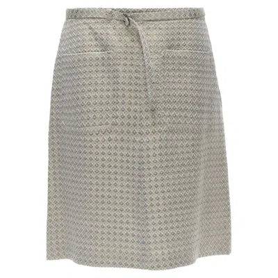 Dries Van Noten Gold Coated Jacquard Cotton Belted Knee Lnegth Skirt Fr36 S In Gray