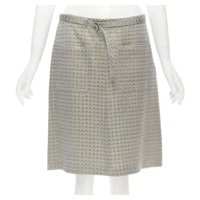 Pre-owned Dries Van Noten Gold Coated Jacquard Cotton Belted Knee Lnegth Skirt Fr36 S In Gray