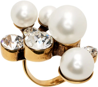 Dries Van Noten Gold Faux-pearl Ring In 973 Brass