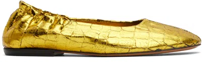 DRIES VAN NOTEN GOLD METALLIC BALLERINA FLATS