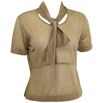 Pre-owned Dries Van Noten Gold Metallic Cropped See Through Short Sleeves Blouse In Brown