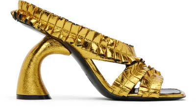 DRIES VAN NOTEN GOLD RUFFLED HEELED SANDALS