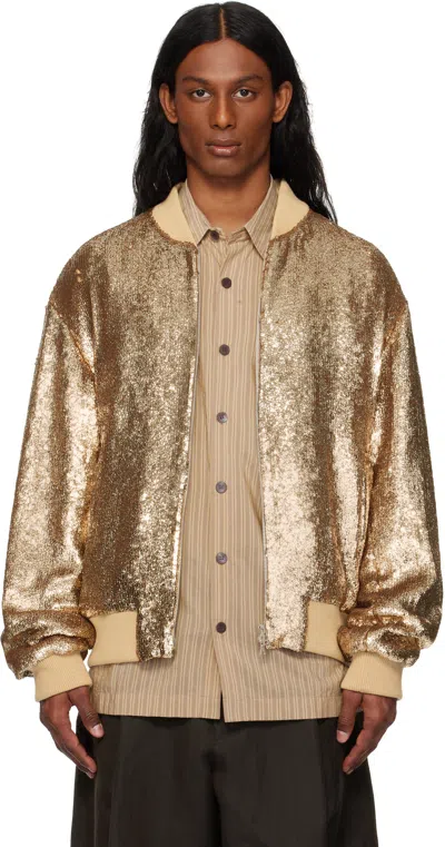 Dries Van Noten Gold Sequinned Bomber Jacket