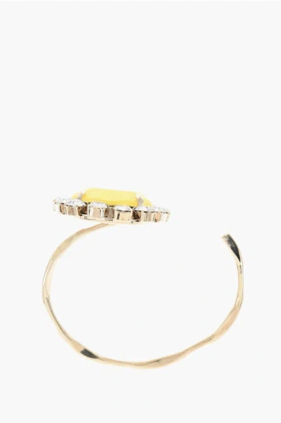 Dries Van Noten Gold-tone Metal Bracelet With A Floral Detail Embellished Wi