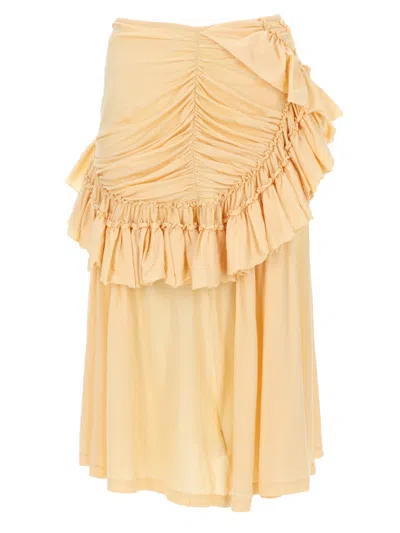 Dries Van Noten Draped Ruched Layered Cotton Midi Skirt In Neutral