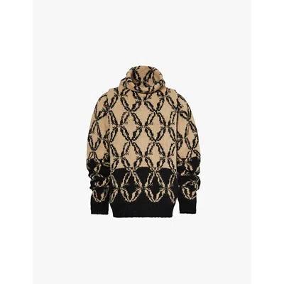 DRIES VAN NOTEN MENS DRIES VAN NOTEN GRAPHIC-INTARSIA FUNNEL-NECK WOOL-BLEND JUMPER