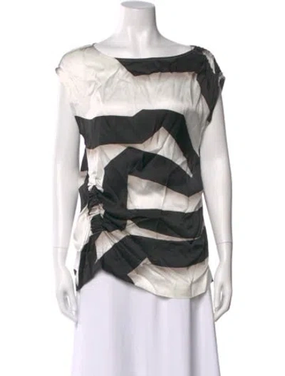 Pre-owned Dries Van Noten Graphic Print Bateau Neckline Blouse In Multi