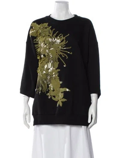 Pre-owned Dries Van Noten Graphic Print Crew Neck Sweatshirt In Black