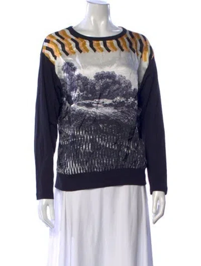 Pre-owned Dries Van Noten Graphic Print Crew Neck Sweatshirt In Blue