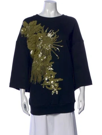 Pre-owned Dries Van Noten Graphic Print Crew Neck Sweatshirt In Blue