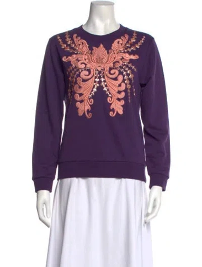 Pre-owned Dries Van Noten Graphic Print Crew Neck Sweatshirt In Purple