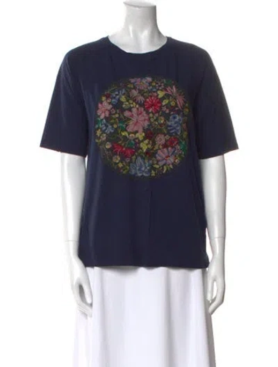 Pre-owned Dries Van Noten Graphic Print Crew Neck T-shirt In Blue