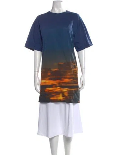 Pre-owned Dries Van Noten Graphic Print Crew Neck T-shirt In Blue