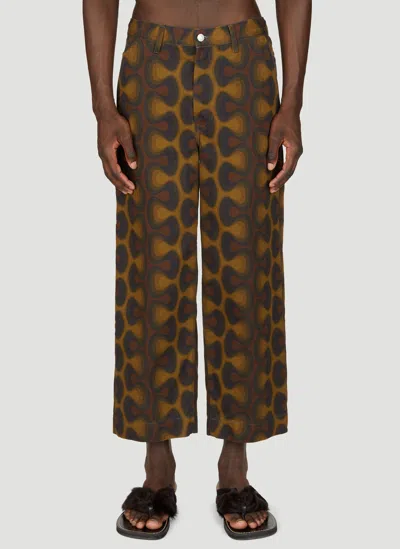 Dries Van Noten Graphic Print Cropped Pants In Brown