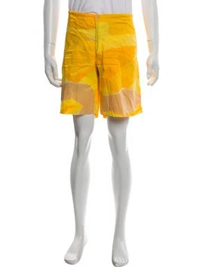 Pre-owned Dries Van Noten Graphic Print Jogger Shorts In Yellow