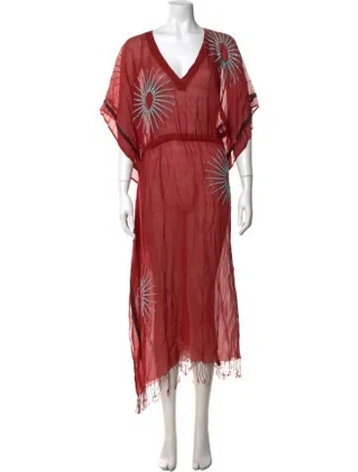 Pre-owned Dries Van Noten Graphic Print Long Dress In Red