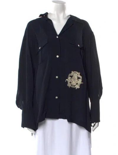 Pre-owned Dries Van Noten Graphic Print Long Sleeve Blouse In Blue