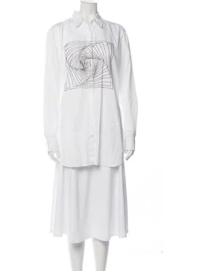 Pre-owned Dries Van Noten Graphic Print Long Sleeve Button-up Top In White