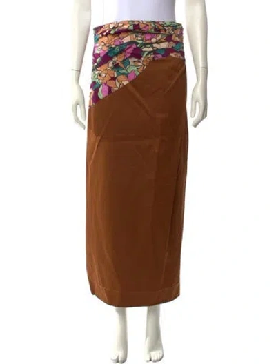 Pre-owned Dries Van Noten Graphic Print Midi Length Skirt In Brown