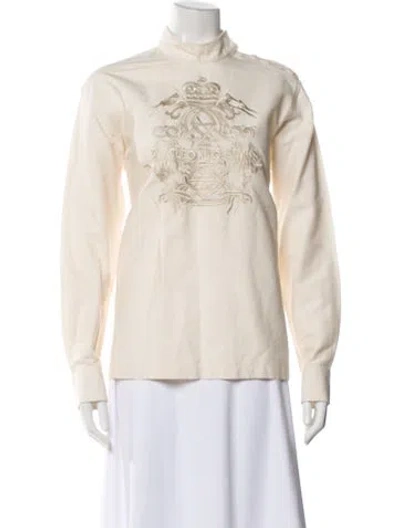 Pre-owned Dries Van Noten Graphic Print Mock Neck Blouse In Neutral