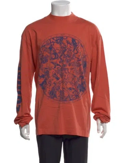 Pre-owned Dries Van Noten Graphic Print Mock Neck T-shirt In Red