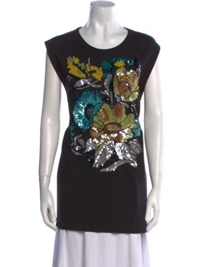 Pre-owned Dries Van Noten Graphic Print Scoop Neck T-shirt In Black