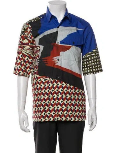 Pre-owned Dries Van Noten Graphic Print Short Sleeve Shirt In Blue