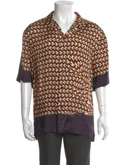 Pre-owned Dries Van Noten Graphic Print Short Sleeve Shirt In Burgundy