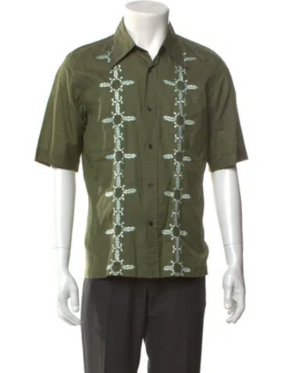 Pre-owned Dries Van Noten Graphic Print Short Sleeve Shirt In Green