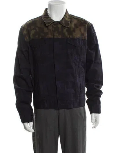 Pre-owned Dries Van Noten Graphic Print Trucker Jacket In Blue
