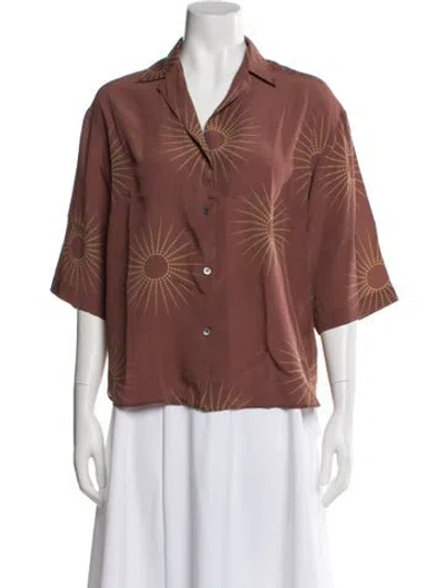 Pre-owned Dries Van Noten Graphic Print V-neck Blouse In Brown