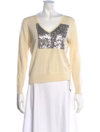 Pre-owned Dries Van Noten Graphic Print V-neck Sweater In Neutrals
