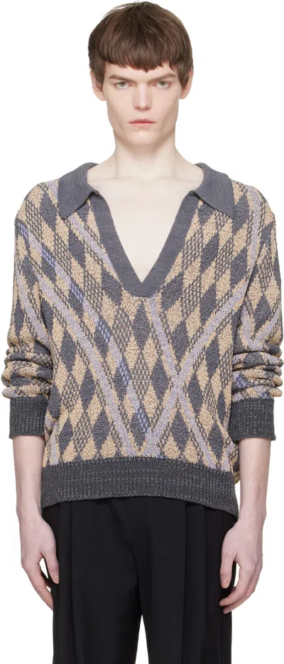 Dries Van Noten Gray & Beige Knit Polo